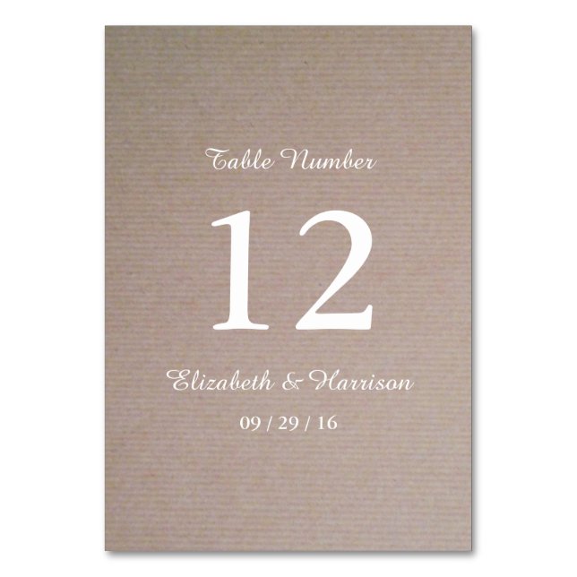 Rustic Country Kraft Wedding Tischnummer (Vorderseite)