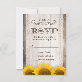 Rustic Country Lace Barn Wood Sunflower RSVP Card Karte
