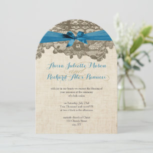 Rustic Country Lace Blue Wedding Einladung