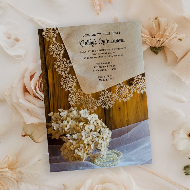 Rustic Country Lace Quinceañera Party Invitation (Créateur téléchargé)