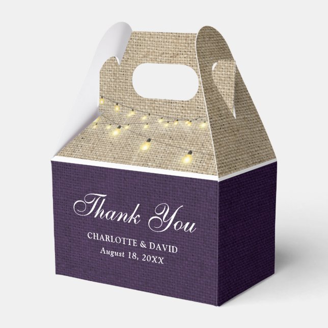 Rustic Country Lila Burlap Wedding Danke Geschenkschachtel (Vorderseite)