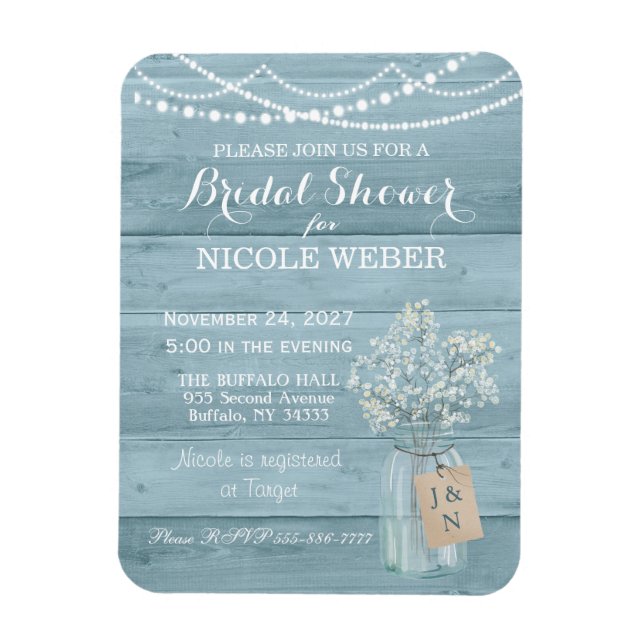 Rustic Country Mason Jar Blue Brautparty Einladung Magnet (Vertikal)