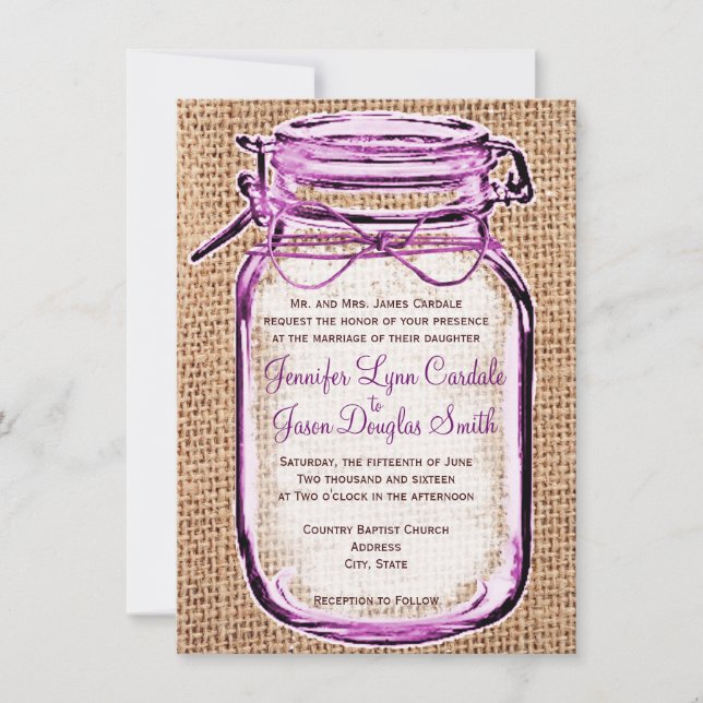 Rustic Country Mason Jar Burlap Einladung Hochzeit (Vorderseite)