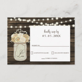 Rustic Country Mason Jar Daisy Barn Wood Wedding RSVP Karte