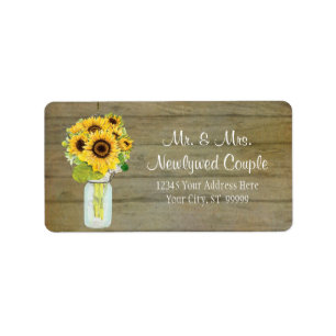 Rustic Country Mason Jar Flowers Sunflower Bouquet Adressaufkleber