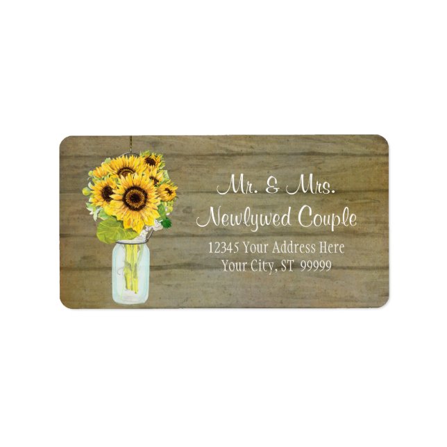 Rustic Country Mason Jar Flowers Sunflower Bouquet Adressaufkleber (Vorne)