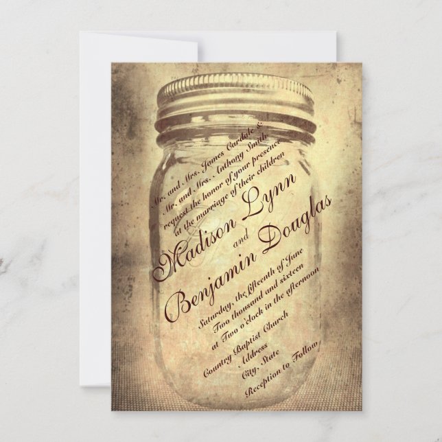 Rustic Country Mason Jar Hochzeitseinladungen Einladung (Vorderseite)