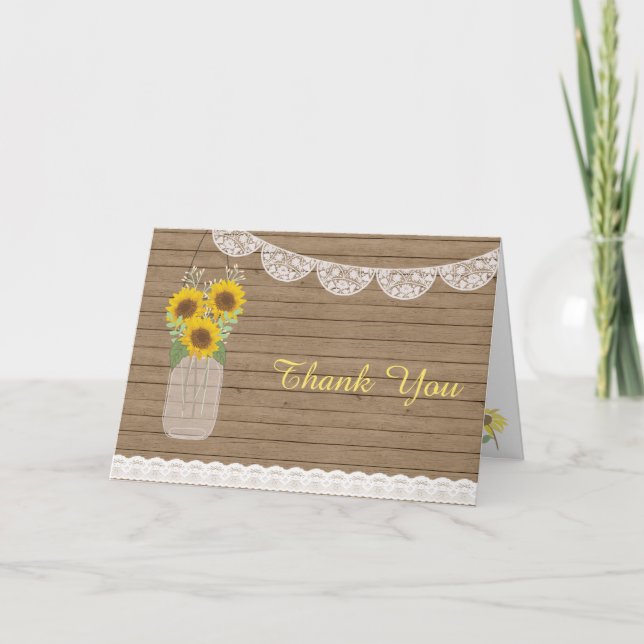 Rustic Country Mason Jar Sunflower Mariage Merci (Devant)