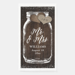 Rustic Country Mason Jar Wood Mr & Mrs. Wedding Serviette