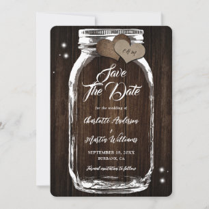 Rustic Country Mason Jar Wood Wedding Save The Date
