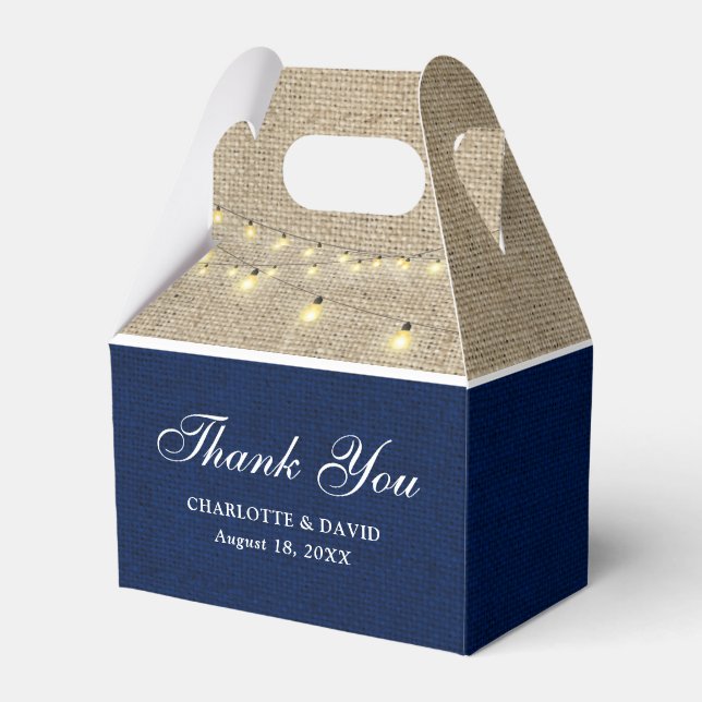 Rustic Country Navy Blue Burlap Hochzeit Vielen Da Geschenkschachtel (Vorderseite)