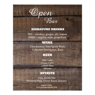 Rustic Country Open Bar Sign Business Poster