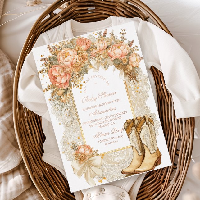 Rustic Country Peony Boots Baby Dusche Folieneinladung (Von Creator hochgeladen)