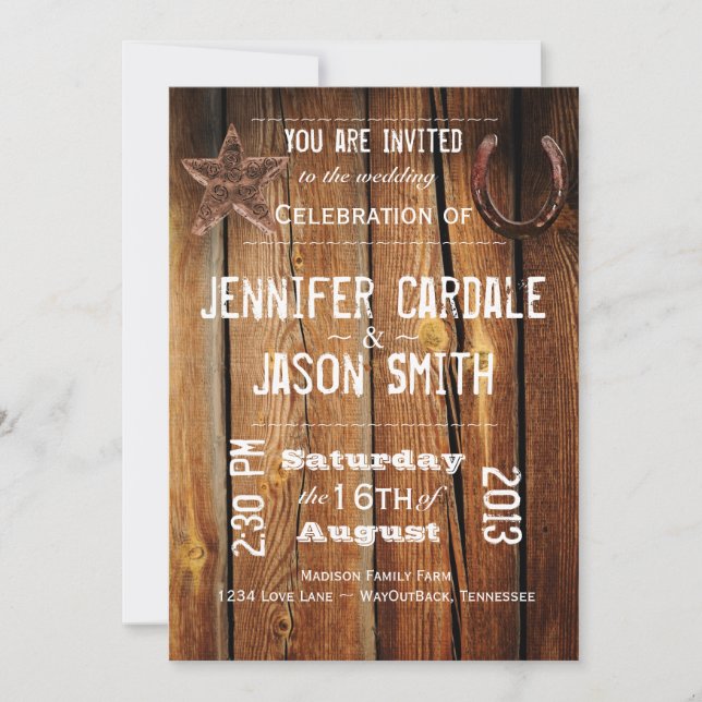 Rustic Country Star Horseshoe Invitations de maria (Devant)