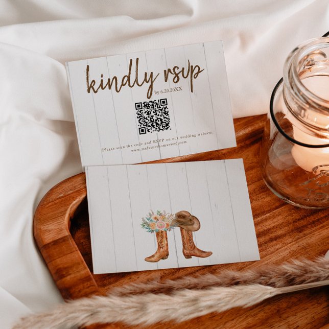 Rustic Country Stiefel RSVP Karte mit QR Code (Von Creator hochgeladen)