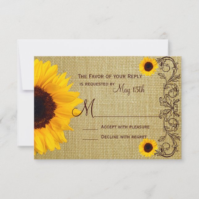 Rustic Country Sunflower Burlap Wedding Cartes RSV (Devant)