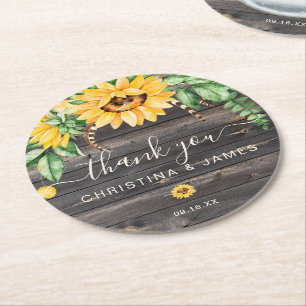Rustic Country Sunflower Danke Gastgeschenk Hochze Runder Pappuntersetzer