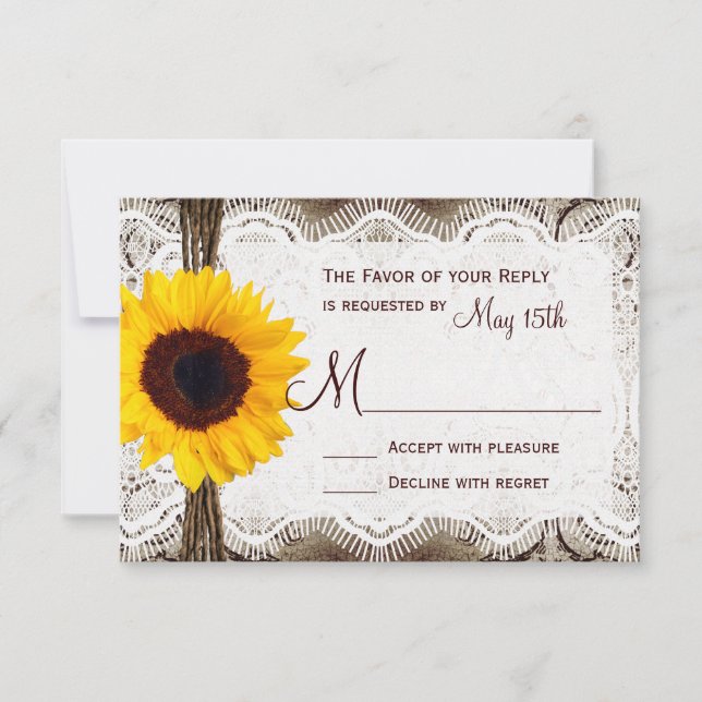 Rustic Country Sunflower Lace Twine Wedding RSVP (Devant)