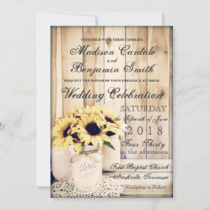 Rustic Country Sunflowers Mason Jar Wedding Einladung