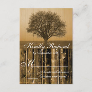Rustic Country Tree Grange Bois Mariage RSVP Carte