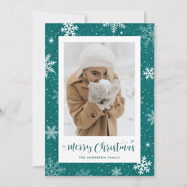 Rustic Country Turquoise Burlap Photo Cartes de No (Devant)