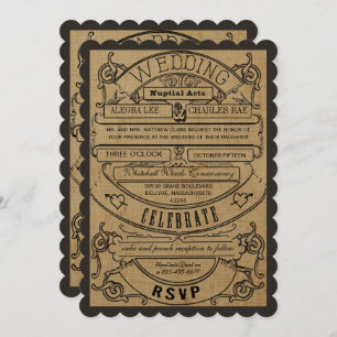 Rustic Country Typography Ticket Wedding Invite Einladung