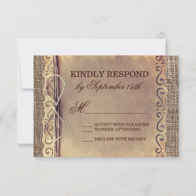 Rustic Country Vintag Paper Burlap Wedding RSVP (Vorderseite)