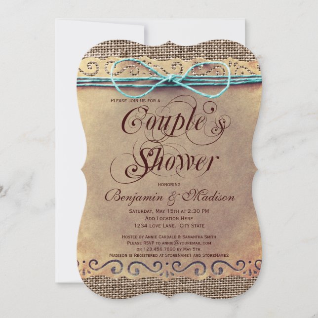 Rustic Country Vintage Couple's Shower Invitations (Devant)
