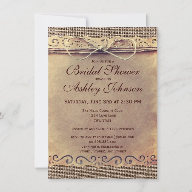 Rustic Country Vintage douche nuptiale Invitations (Devant)