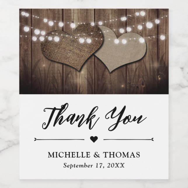 Rustic Country Wedding Vielen Dank Weinetikett (Einzelnes Label)
