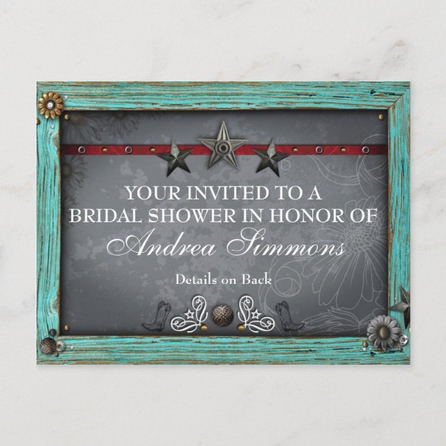 Rustic Country Western Fête des mariées Invitation (Devant)