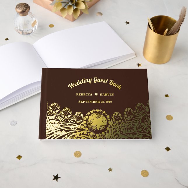 Rustic Country Western Mariage Foil Livre d'invité (Recto ouvert)