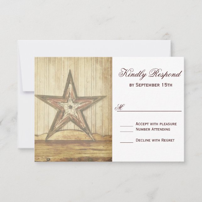 Rustic Country Western Wood Star Wedding Carte RSV (Devant)