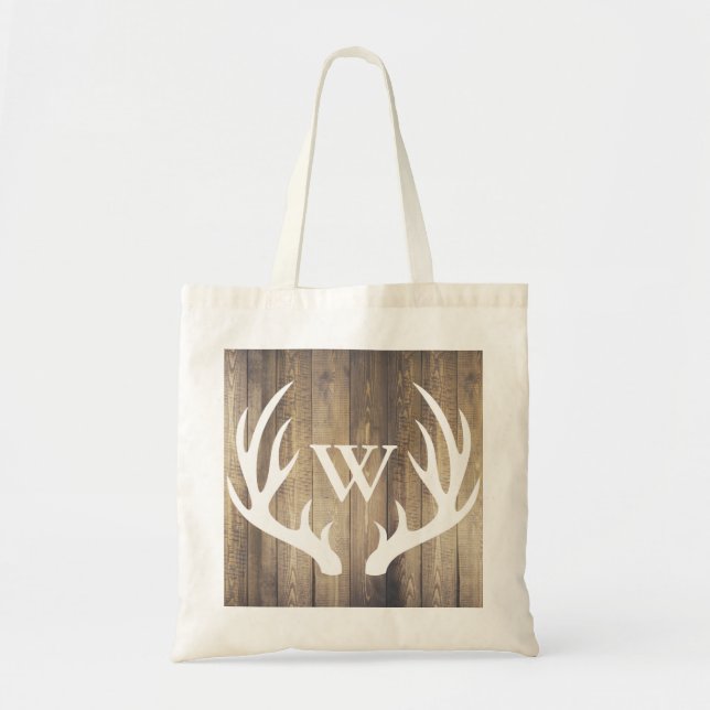 Rustic Country White Antlers & Barn Wood Tragetasche (Vorne)