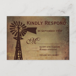 Rustic Country Windmill Farm Wedding Cartes RSVP