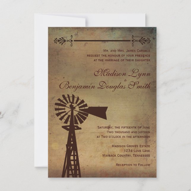 Rustic Country Windmill Farm Wedding Invitations (Devant)