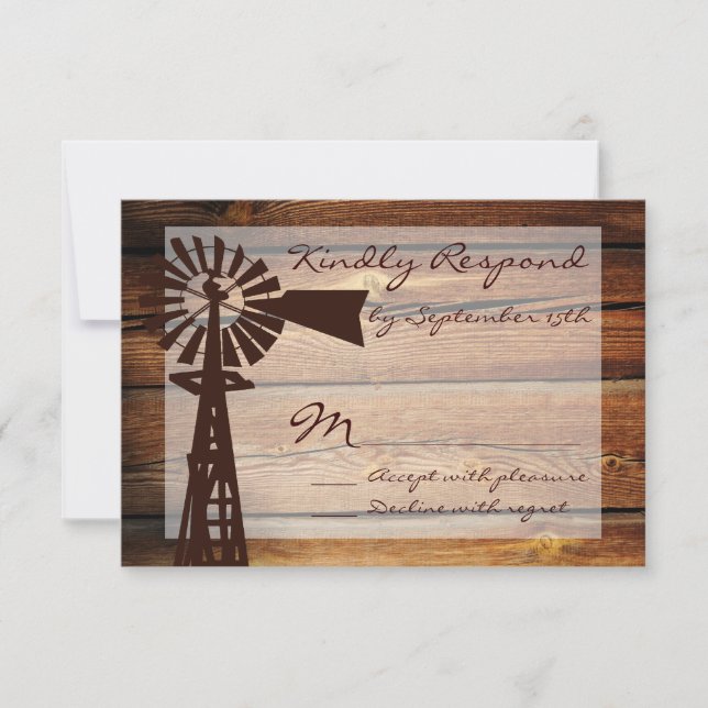 Rustic Country Windmill Wood Wedding Cartes RSVP (Devant)