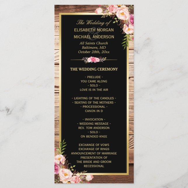 Rustic Country Wood Floral Wedding Programme (Devant)