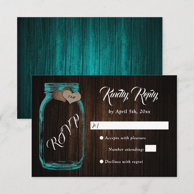 Rustic Country Wood Heart Mason Jar Wedding RSVP (Vorne/Hinten)