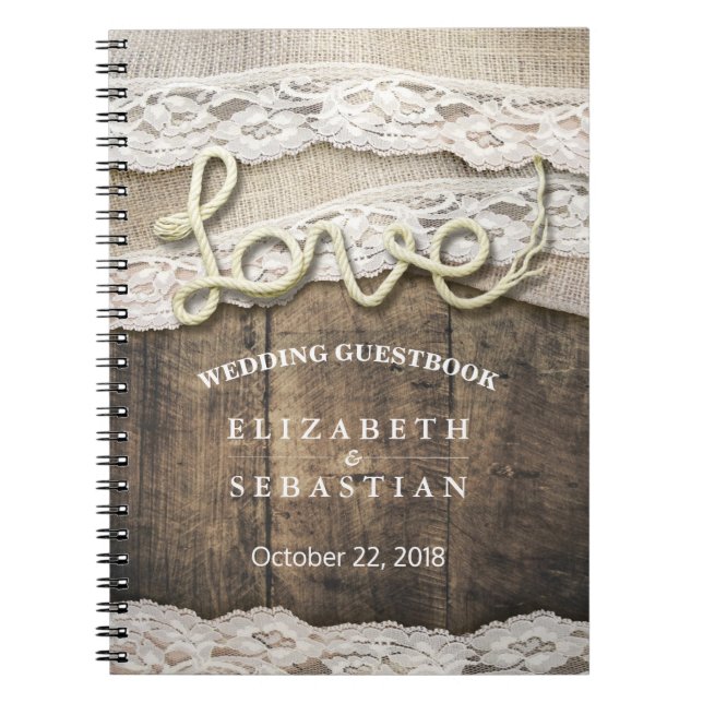 Rustic Country Wood Liebe Rope Wedbook Notizblock (Vorderseite)