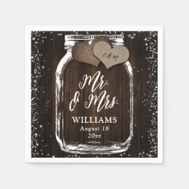 Rustic Country Wood Mason Jar Mr & Mrs Wedding Serviette