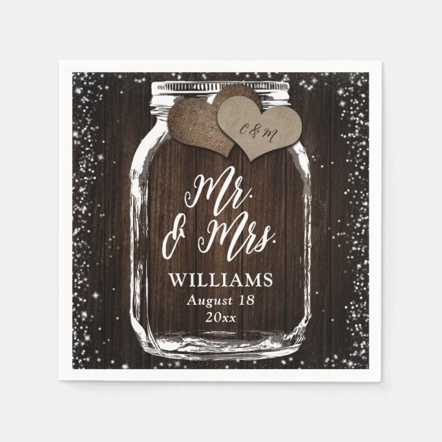 Rustic Country Wood Mason Jar Mr & Mrs Wedding Serviette (Vorderseite)