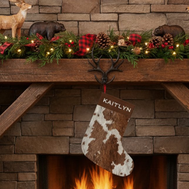 Rustic Cow Fur Spots Brown White  Kleiner Weihnachtsstrumpf (Von Creator hochgeladen)