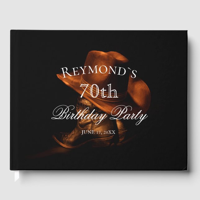 Rustic Cowboy Boots Country Birthday Gästebuch (Vorderseite)