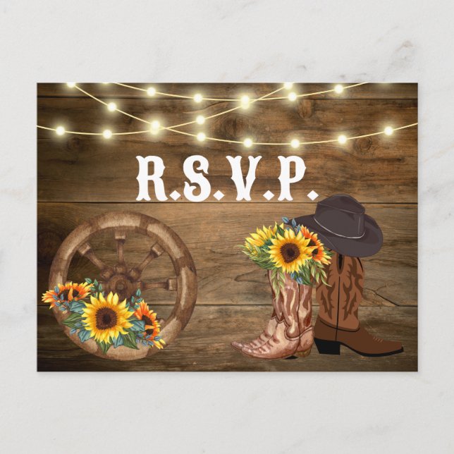 Rustic Cowboy Boots Sonnenblumen Western Wedding R Postkarte (Vorderseite)