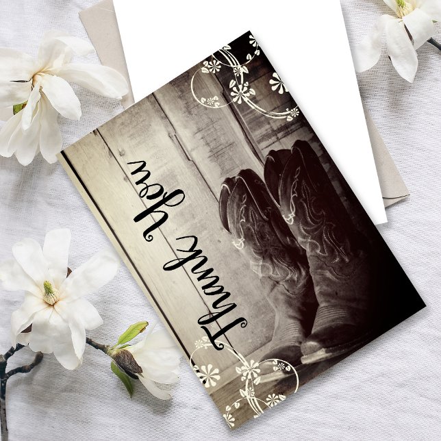 Rustic Cowboy Boots Western Floral Vielen Dank Dankeskarte (Von Creator hochgeladen)