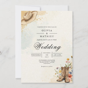 Rustic Cowboy Hat Bloom Wedding Einladung