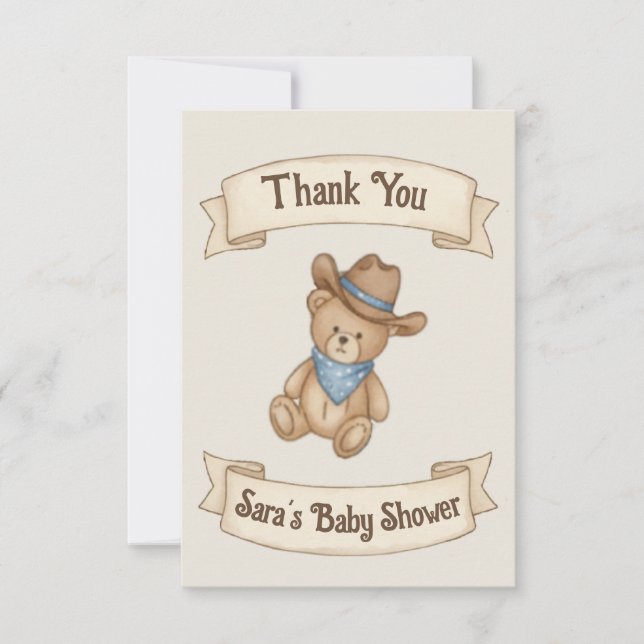 Rustic Cowboy Watercolor Boy Baby Dusche Dankeskarte (Vorderseite)