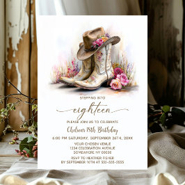 Rustic Cowgirl Boots and Hat 18th Birthday Party Einladung