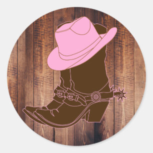 Rustic Cowgirl Boots & Hat Runder Aufkleber